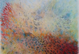 Assoziation 'Korallenriff'- abstrakt, Frottage/Aquarellstifte, 26 x 30
