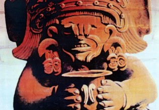 Wandmalerei 'Inka-Figur', Gouache und Abtönfarbe / Fixierung auf Gemäuer, 1,30 x 2,40